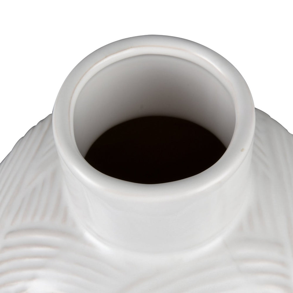 Atlas Flynn Vase - Small Glossy White Earthenware with Textured Waves for Elegant Home Décor and Gifts AC11318-01