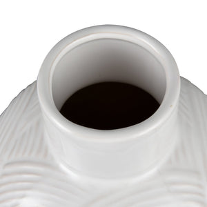 Atlas Flynn Vase - Small Glossy White Earthenware with Textured Waves for Elegant Home Décor and Gifts AC11318-01