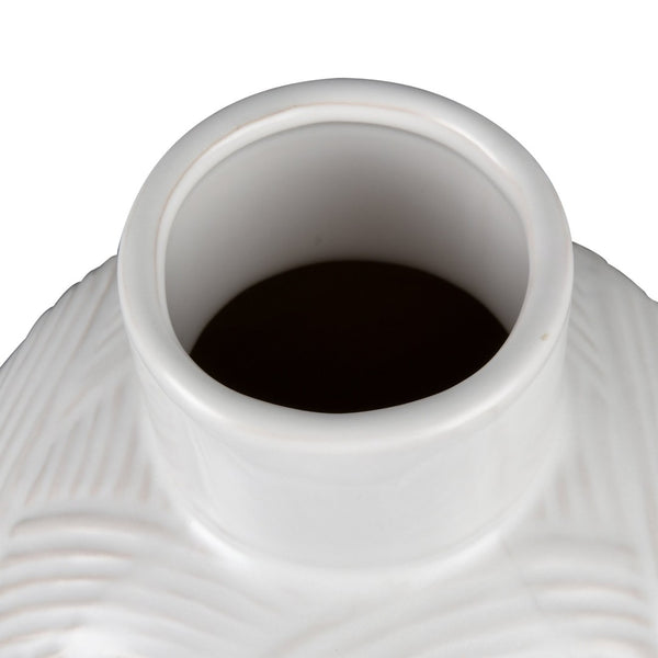 Atlas Flynn Vase - Small Glossy White Earthenware with Textured Waves for Elegant Home Décor and Gifts AC11318-01