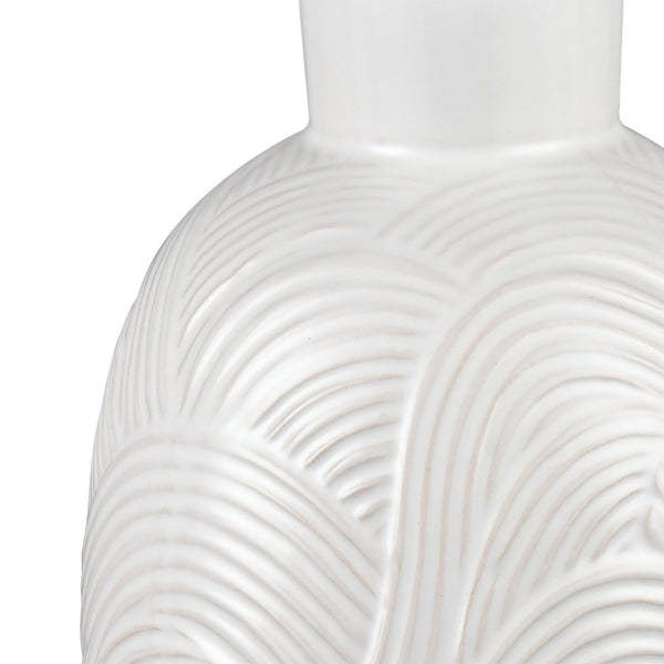 Atlas Flynn Vase - Small Glossy White Earthenware with Textured Waves for Elegant Home Décor and Gifts AC11318-01