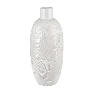 Atlas Flynn Vase - Large Earthenware Piece with Glossy White Finish & Textured Wave Design for Elegance AC11318-02
