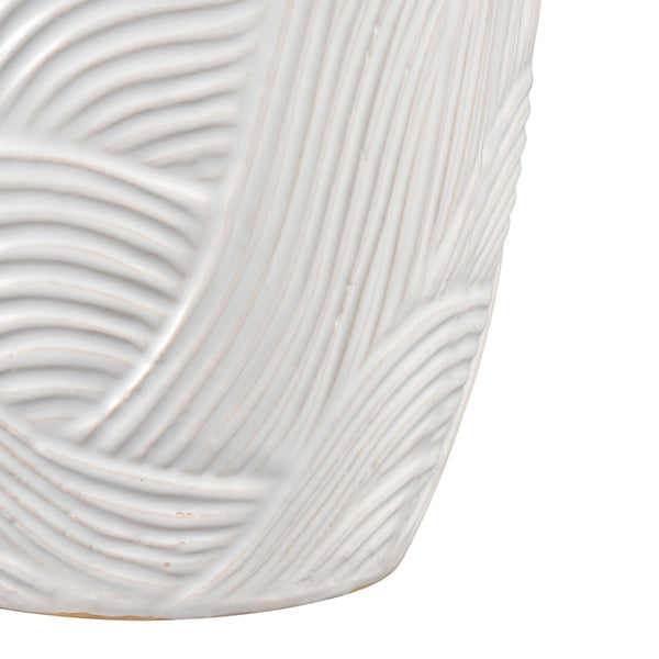 Atlas Flynn Vase - Large Earthenware Piece with Glossy White Finish & Textured Wave Design for Elegance AC11318-02