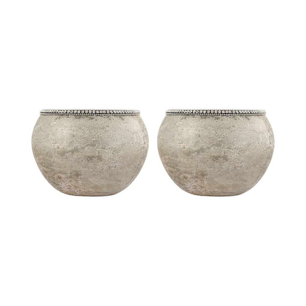 Atlas Forever Ball Vase Set of 2 - Stunning Silver Glass Decor with Crystal Rim for Elegant Home Accents AC11319-01S
