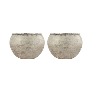 Atlas Forever Ball Vase Set of 2 - Stunning Silver Glass Decor with Crystal Rim for Elegant Home Accents AC11319-01S