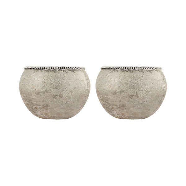 Atlas Forever Ball Vase Set of 2 - Stunning Silver Glass Decor with Crystal Rim for Elegant Home Accents AC11319-01S