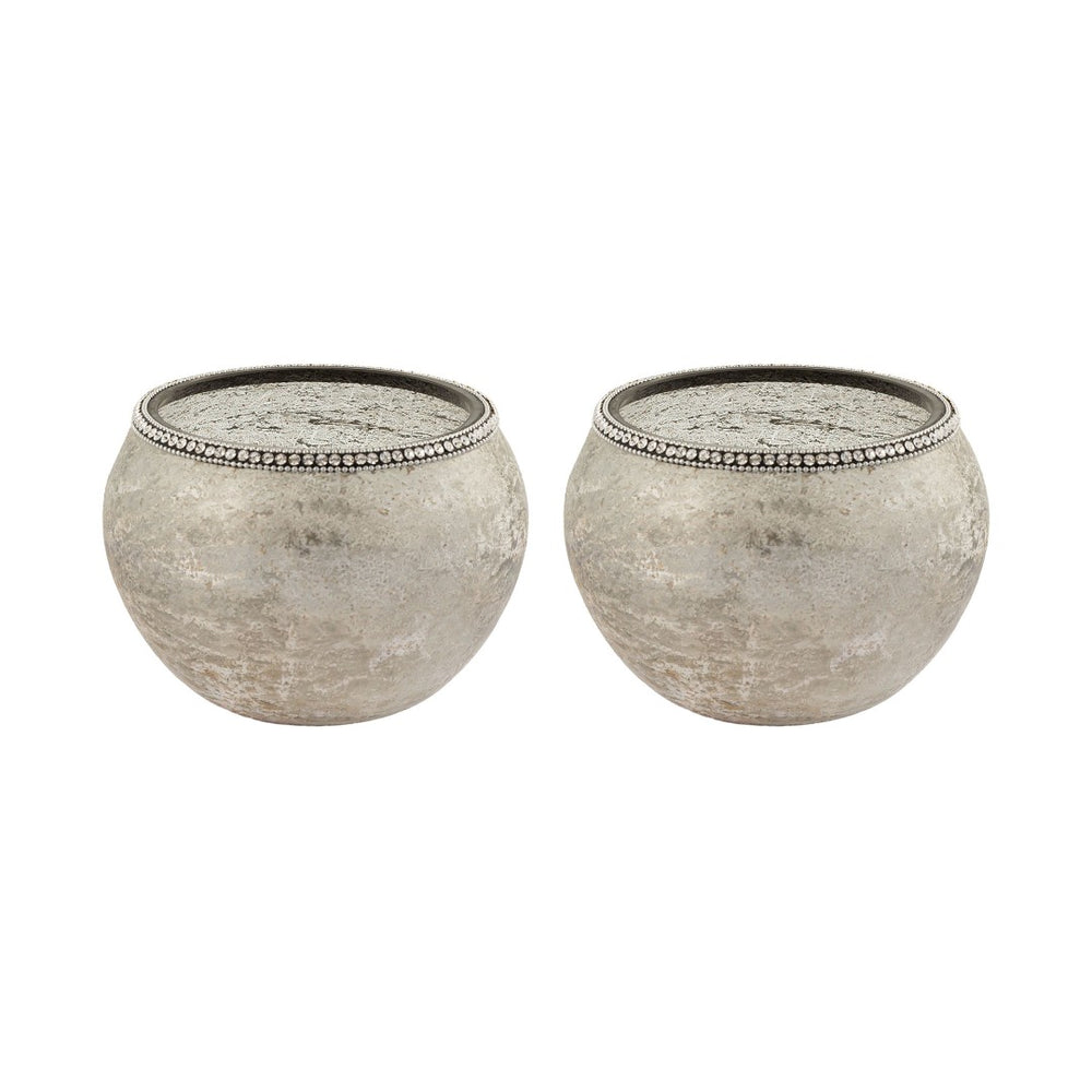Atlas Forever Ball Vase Set of 2 - Stunning Silver Glass Decor with Crystal Rim for Elegant Home Accents AC11319-01S