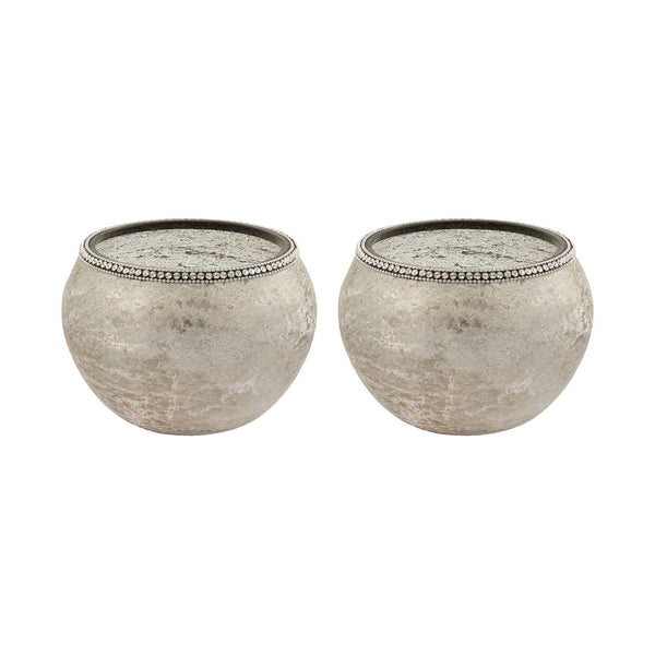 Atlas Forever Ball Vase Set of 2 - Stunning Silver Glass Decor with Crystal Rim for Elegant Home Accents AC11319-01S
