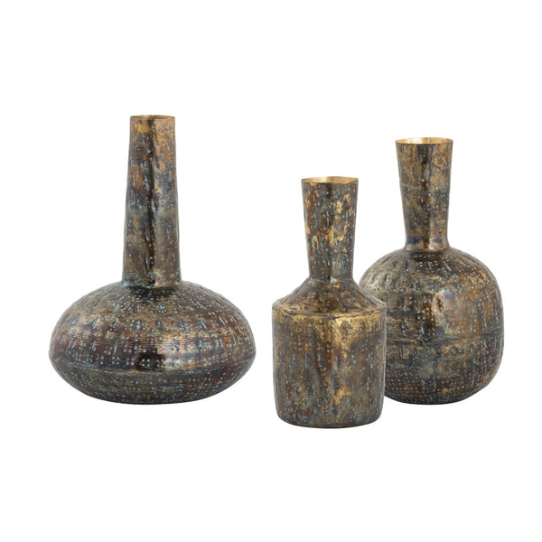 Atlas Fowler Vase - Sculptural Metal Décor for Elegant Centerpieces and Stylish Home Accents Set of 3 Patinated Brass AC11322-01S