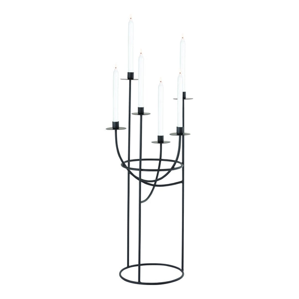 Atlas Friends Candleholder - Modern Matte Black Sculptural Design for Six Taper Candles, 30.5” Tall AC11324-01
