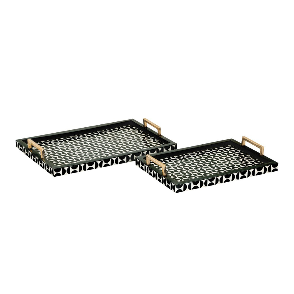 Atlas Futrelle Tray Set of 2 - Modern Dark Green Geometric Trays with Brass Handles for Stylish Organization AC11325-01S