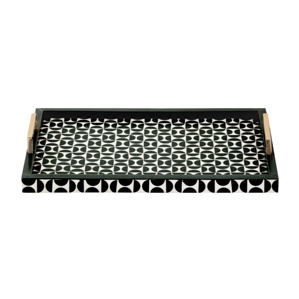 Atlas Futrelle Tray Set of 2 - Modern Dark Green Geometric Trays with Brass Handles for Stylish Organization AC11325-01S
