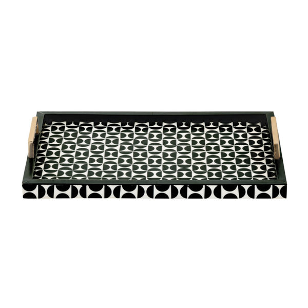 Atlas Futrelle Tray Set of 2 - Modern Dark Green Geometric Trays with Brass Handles for Stylish Organization AC11325-01S