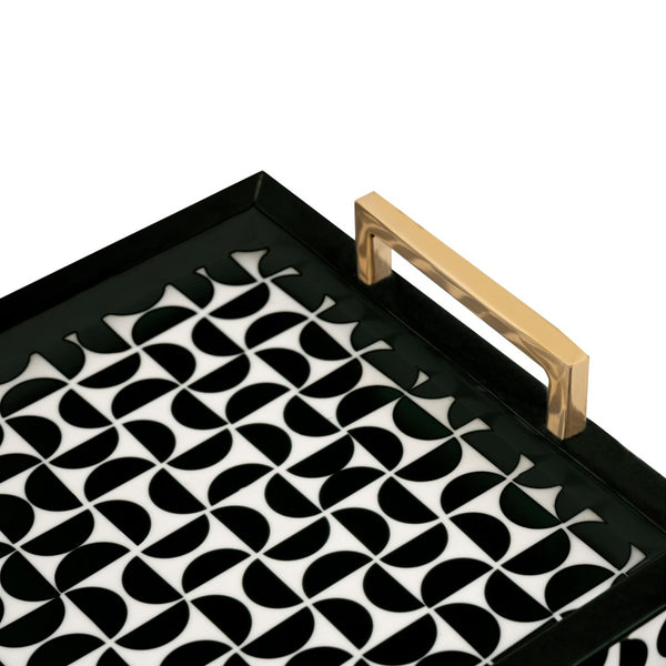 Atlas Futrelle Tray Set of 2 - Modern Dark Green Geometric Trays with Brass Handles for Stylish Organization AC11325-01S