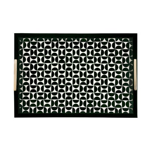 Atlas Futrelle Tray Set of 2 - Modern Dark Green Geometric Trays with Brass Handles for Stylish Organization AC11325-01S