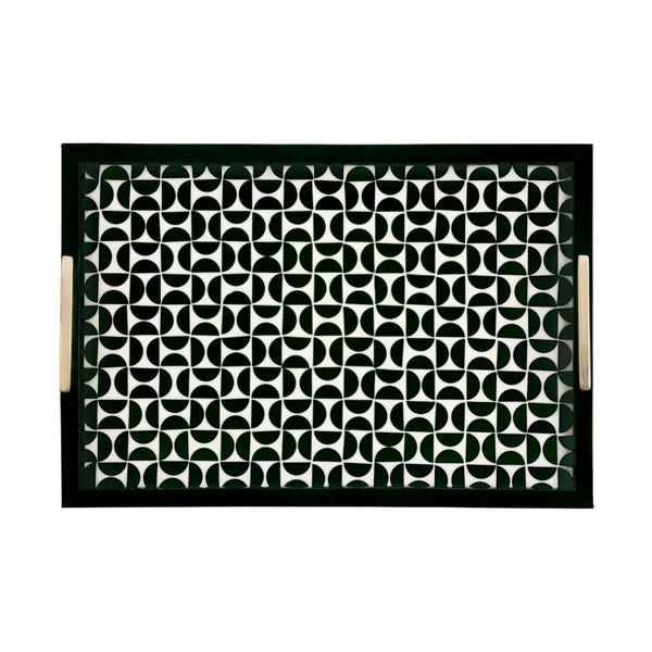 Atlas Futrelle Tray Set of 2 - Modern Dark Green Geometric Trays with Brass Handles for Stylish Organization AC11325-01S