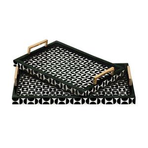 Atlas Futrelle Tray Set of 2 - Modern Dark Green Geometric Trays with Brass Handles for Stylish Organization AC11325-01S