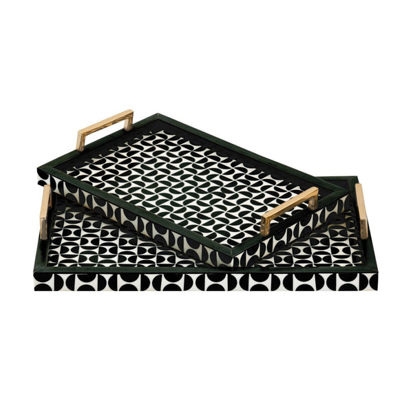 Atlas Futrelle Tray Set of 2 - Modern Dark Green Geometric Trays with Brass Handles for Stylish Organization AC11325-01S