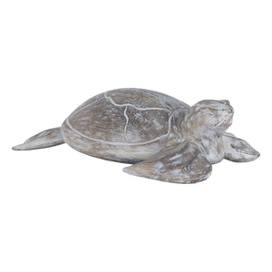 Atlas Galapagos Hand-Carved Turtle Sculpture - Coastal Decorative Object with Whitewashed Finish & Charm AC11326-01