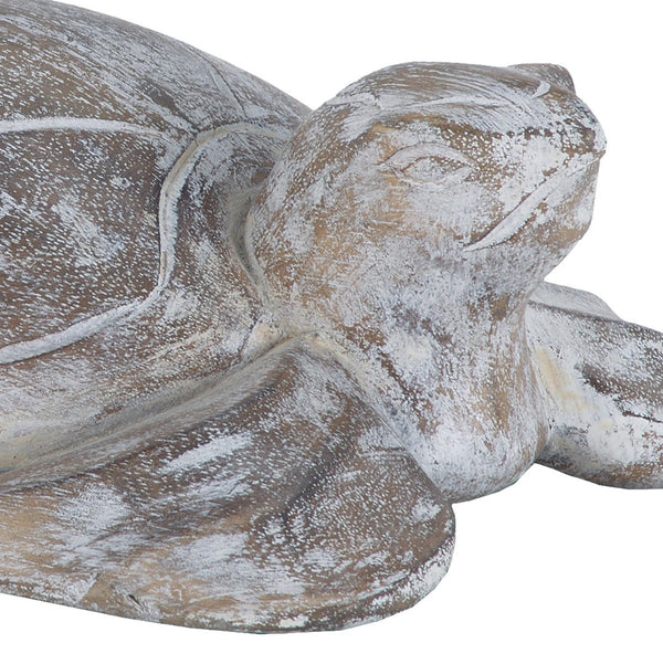 Atlas Galapagos Hand-Carved Turtle Sculpture - Coastal Decorative Object with Whitewashed Finish & Charm AC11326-01