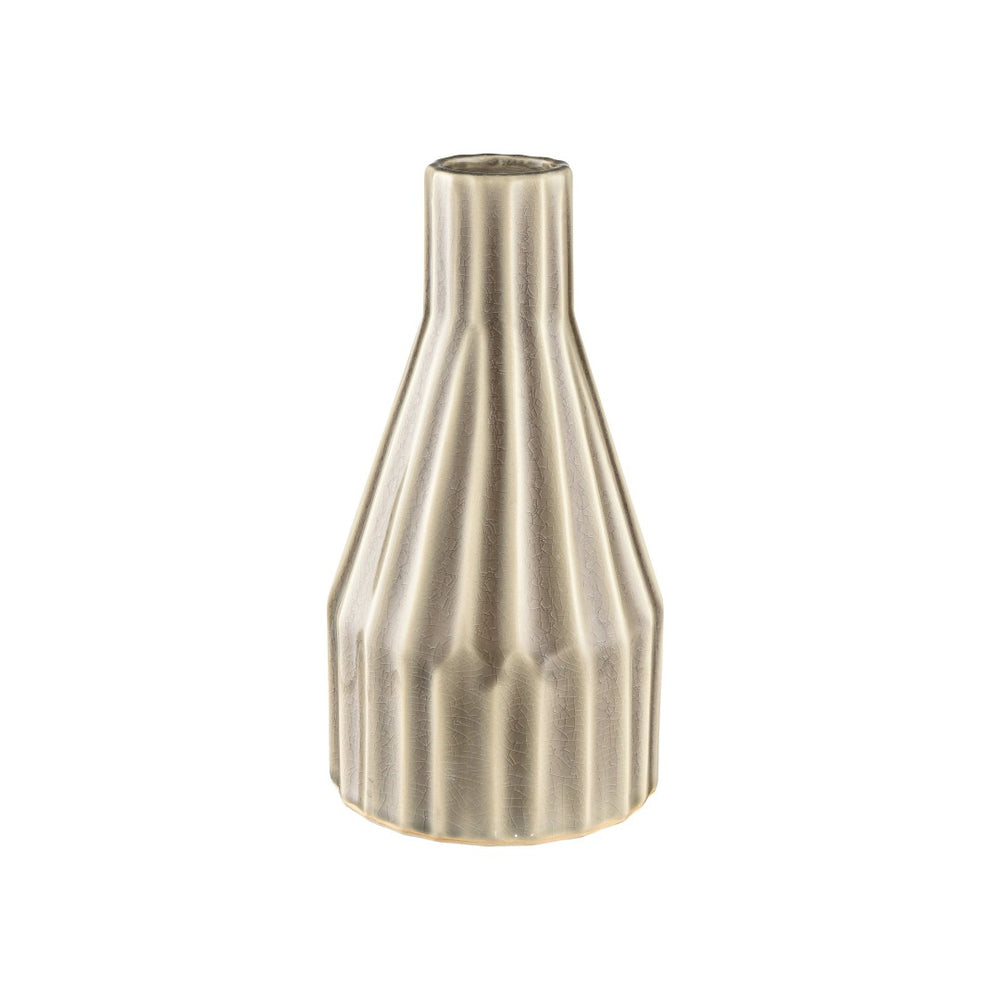 Atlas Galen Vase - Stylish Earthenware Decor with Glossy Cream Finish, Textured Grey Ridges & Versatile Use AC11327-01