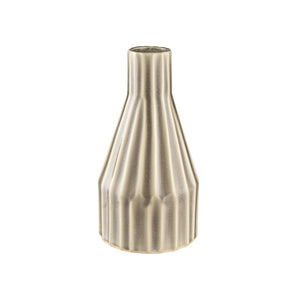 Atlas Galen Vase - Stylish Earthenware Decor with Glossy Cream Finish, Textured Grey Ridges & Versatile Use AC11327-01