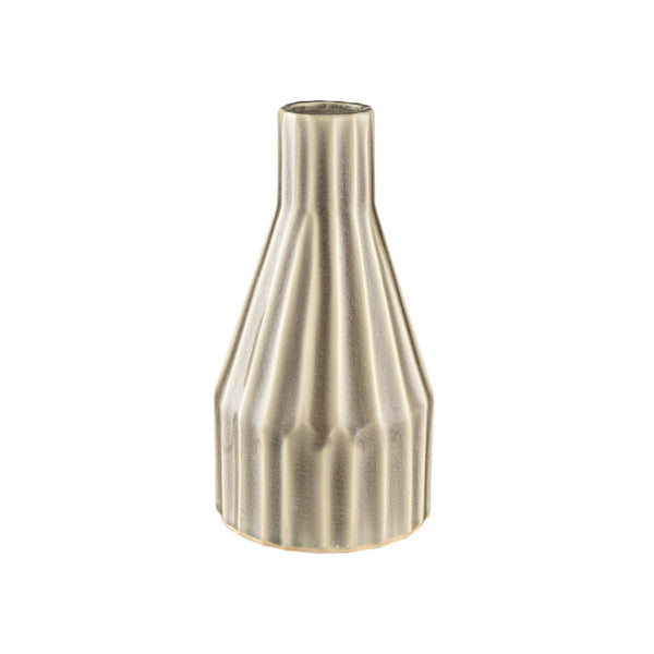 Atlas Galen Vase - Stylish Earthenware Decor with Glossy Cream Finish, Textured Grey Ridges & Versatile Use AC11327-01
