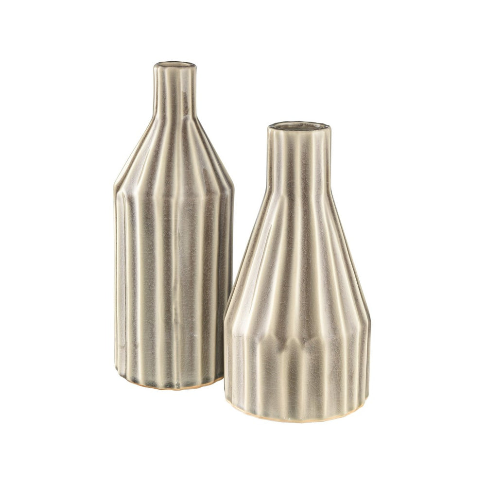 Atlas Galen Vase - Stylish Earthenware Decor with Glossy Cream Finish, Textured Grey Ridges & Versatile Use AC11327-01