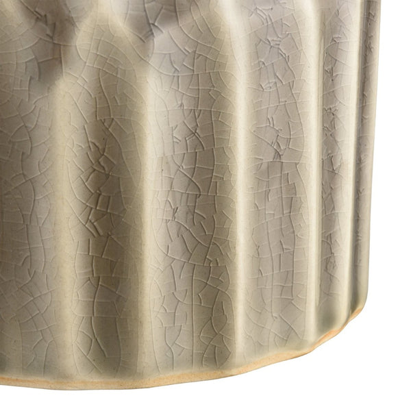 Atlas Galen Vase - Stylish Earthenware Decor with Glossy Cream Finish, Textured Grey Ridges & Versatile Use AC11327-01