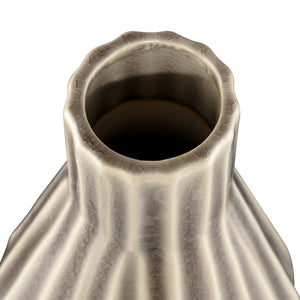 Atlas Galen Vase - Stylish Earthenware Decor with Glossy Cream Finish, Textured Grey Ridges & Versatile Use AC11327-01