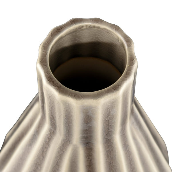 Atlas Galen Vase - Stylish Earthenware Decor with Glossy Cream Finish, Textured Grey Ridges & Versatile Use AC11327-01