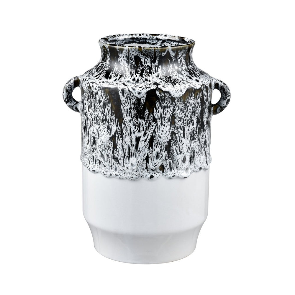 Atlas Gallemore Vase - Artisan Black and White Earthenware with Unique Drip Glaze for Elegant Decor AC11329-01