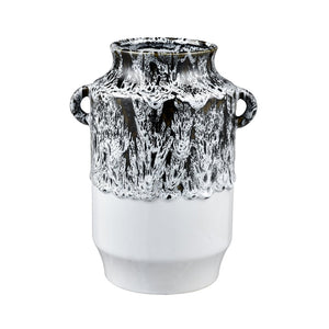 Atlas Gallemore Vase - Artisan Black and White Earthenware with Unique Drip Glaze for Elegant Decor AC11329-01