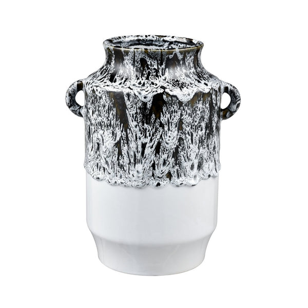Atlas Gallemore Vase - Artisan Black and White Earthenware with Unique Drip Glaze for Elegant Decor AC11329-01
