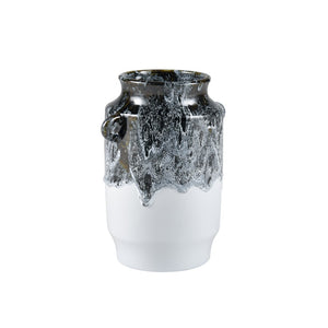 Atlas Gallemore Vase - Artisan Black and White Earthenware with Unique Drip Glaze for Elegant Decor AC11329-01