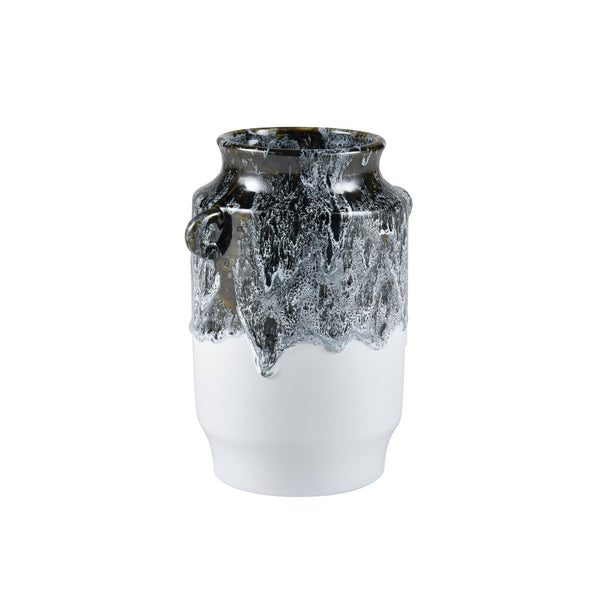 Atlas Gallemore Vase - Artisan Black and White Earthenware with Unique Drip Glaze for Elegant Decor AC11329-01