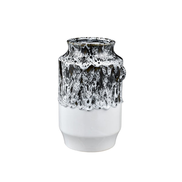 Atlas Gallemore Vase - Artisan Black and White Earthenware with Unique Drip Glaze for Elegant Decor AC11329-01