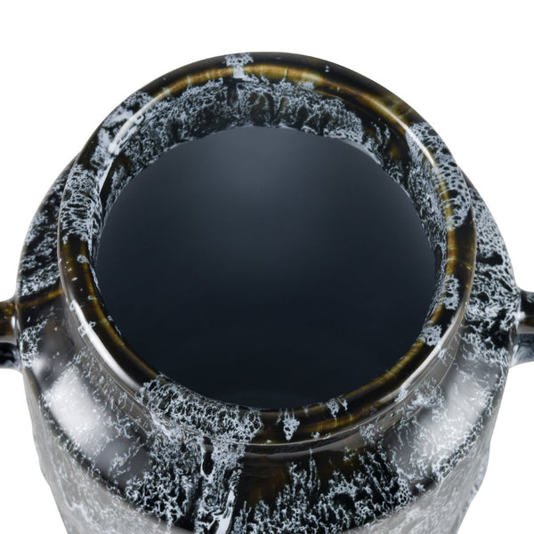 Atlas Gallemore Vase - Artisan Black and White Earthenware with Unique Drip Glaze for Elegant Decor AC11329-01