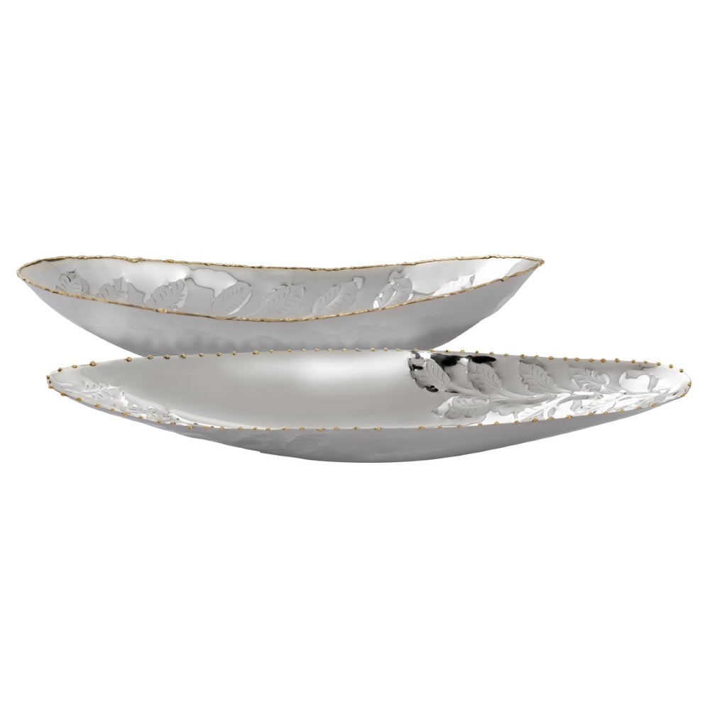 Atlas Garza Tray Set of 2 - Modern Metallic Decor with Silver Finish & Gold Rim for Stylish Home Accent AC11330-01S