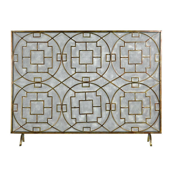 Atlas Geometric Firescreen - Artisan Hand-Painted Antique Bronze with Star-Panel Design & Ember Protection AC11331-01
