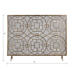 Atlas Geometric Firescreen - Artisan Hand-Painted Antique Bronze with Star-Panel Design & Ember Protection AC11331-01