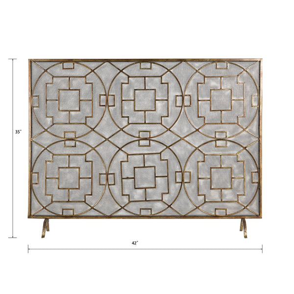 Atlas Geometric Firescreen - Artisan Hand-Painted Antique Bronze with Star-Panel Design & Ember Protection AC11331-01