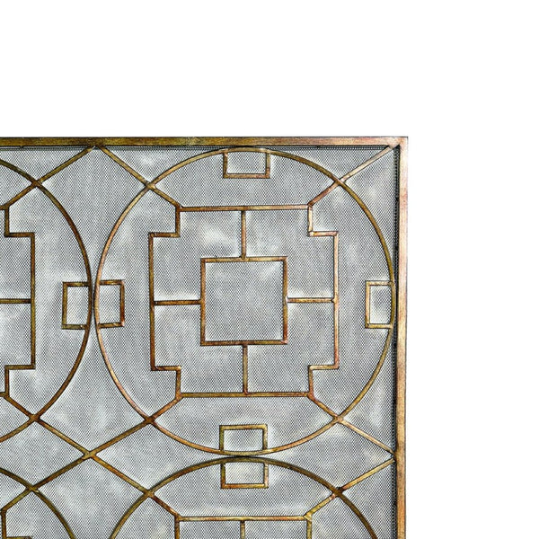 Atlas Geometric Firescreen - Artisan Hand-Painted Antique Bronze with Star-Panel Design & Ember Protection AC11331-01