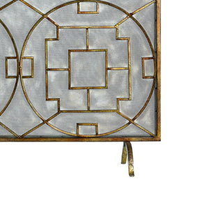 Atlas Geometric Firescreen - Artisan Hand-Painted Antique Bronze with Star-Panel Design & Ember Protection AC11331-01