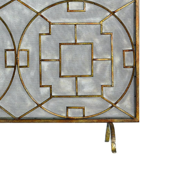 Atlas Geometric Firescreen - Artisan Hand-Painted Antique Bronze with Star-Panel Design & Ember Protection AC11331-01