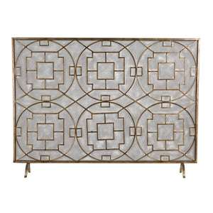 Atlas Geometric Firescreen - Artisan Hand-Painted Antique Bronze with Star-Panel Design & Ember Protection AC11331-01