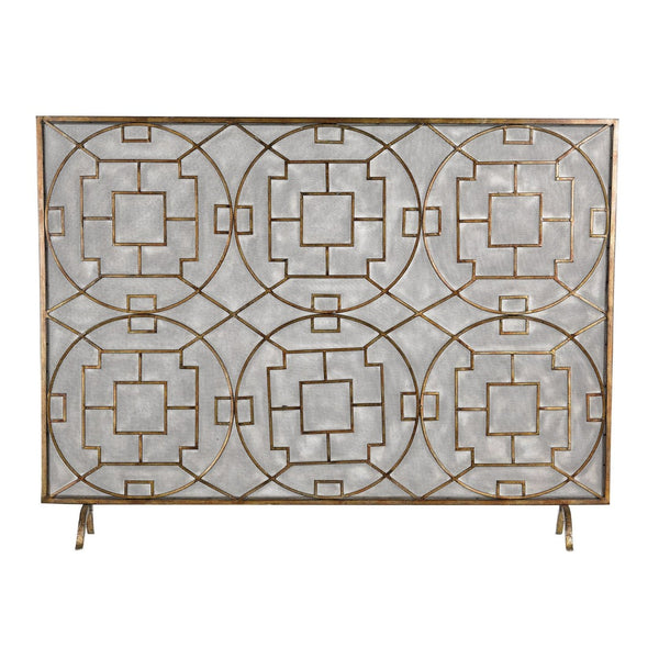 Atlas Geometric Firescreen - Artisan Hand-Painted Antique Bronze with Star-Panel Design & Ember Protection AC11331-01