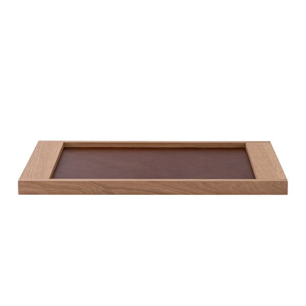 Atlas Gilcrest Tray - Stylish Blonde Oak with Brown Leather Inset for Elegant Tabletop Display & Organization AC11334-01