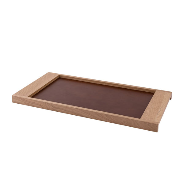Atlas Gilcrest Tray - Stylish Blonde Oak with Brown Leather Inset for Elegant Tabletop Display & Organization AC11334-01