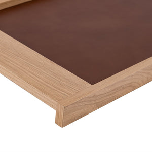 Atlas Gilcrest Tray - Stylish Blonde Oak with Brown Leather Inset for Elegant Tabletop Display & Organization AC11334-01