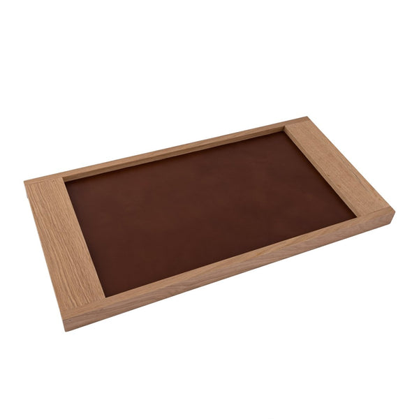 Atlas Gilcrest Tray - Stylish Blonde Oak with Brown Leather Inset for Elegant Tabletop Display & Organization AC11334-01